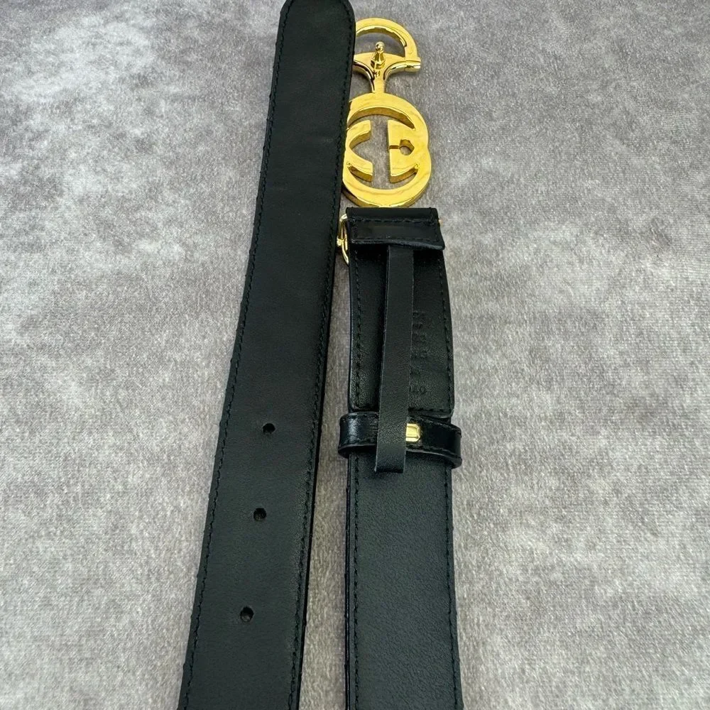 Gucci Zumi Black Leather Quilted Belt with Gold Buckle 550122 90/36 - Picture 9 of 10